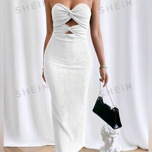 SHEIN White Twist front Cutout Bodycon Tube Dress Size Small